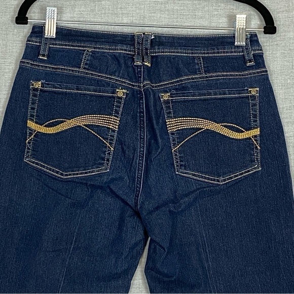 Santana Capris Folded Cuff Dark Wash Blue Sz 8 Stretchy Mid Rise - Picture 4 of 8